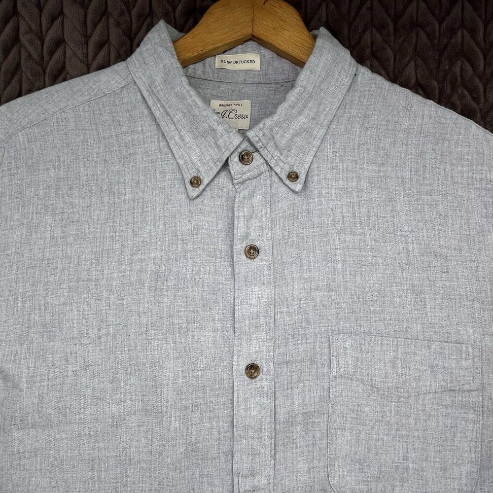 J.Crew Brushed Twill Shirt Men's Medium Gray Slim Fit Button Down Pocket Cotton